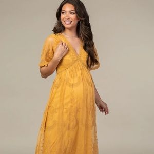 PinkBlush Mustard Lace maternity dress